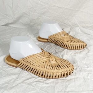 Anthropologie Pilcro Woven Leather Flats Mules in Beige size 7